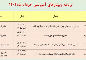 وبینارهای آموزشی خرداد ماه ۱۴۰۴ موسسه تحقیقات گیاه‌پزشکی کشور